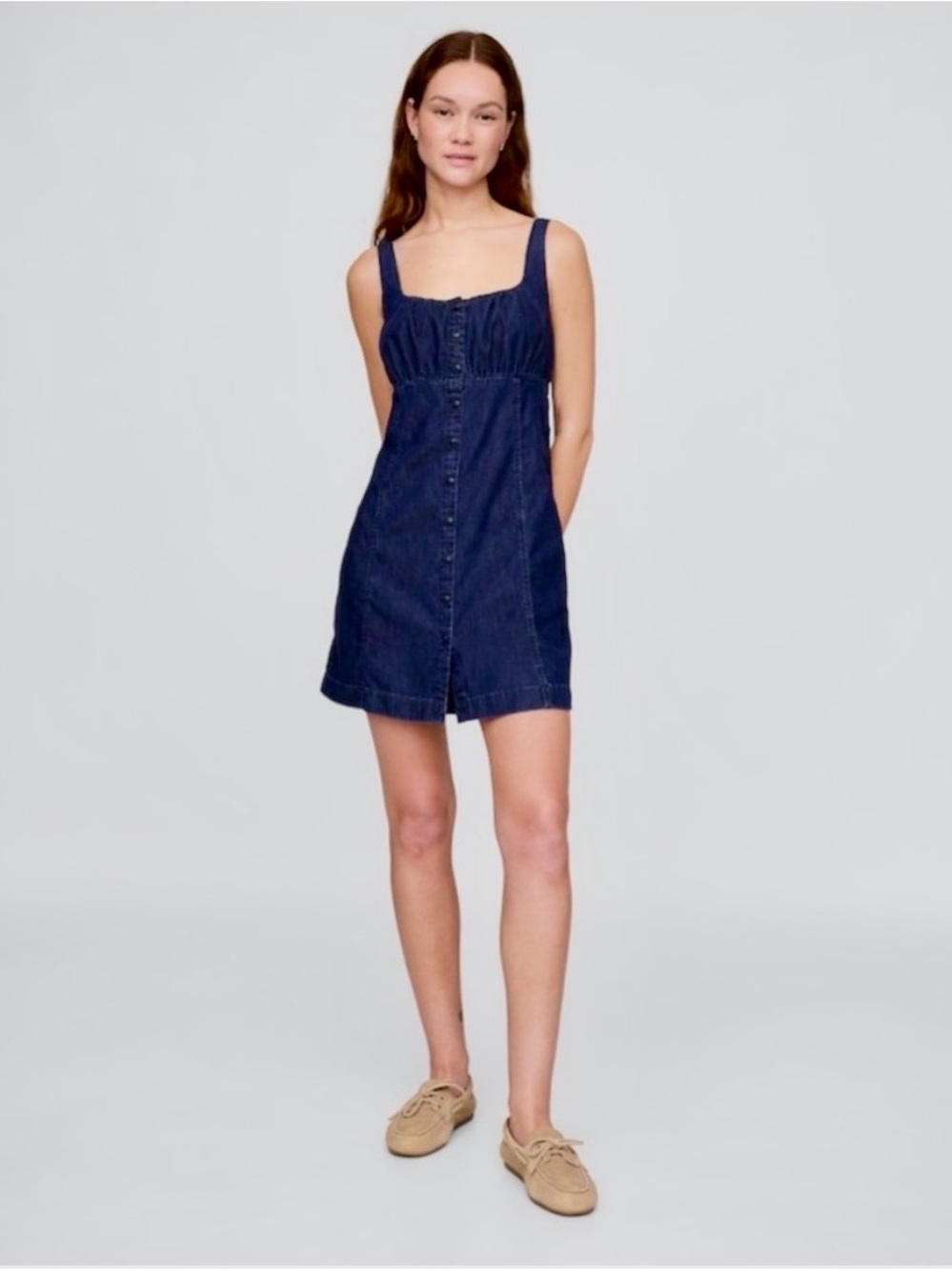 UltraSoft Denim Square-Neck Mini Dress